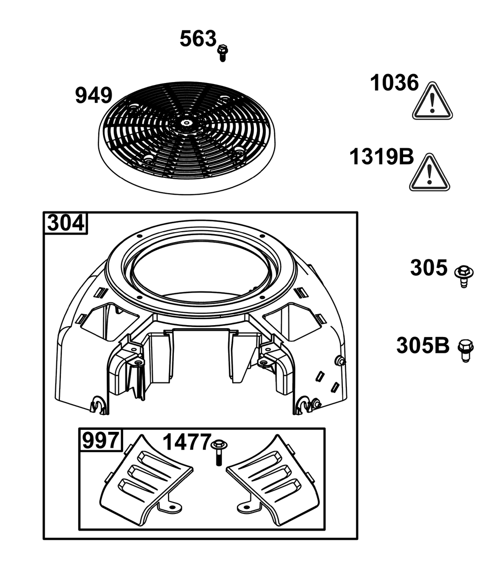 Blower Housing Group Diagram and Parts List for 44J677-0015-G1  Briggs and Stratton Engine